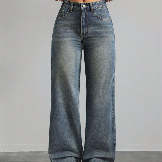 Jean Large Délavé Taille Haute