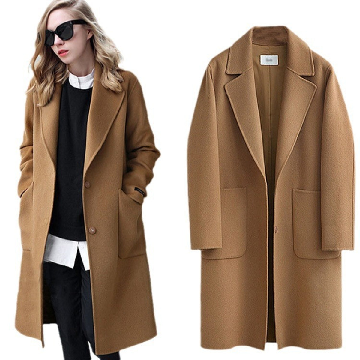 Manteau Long Laine Camel